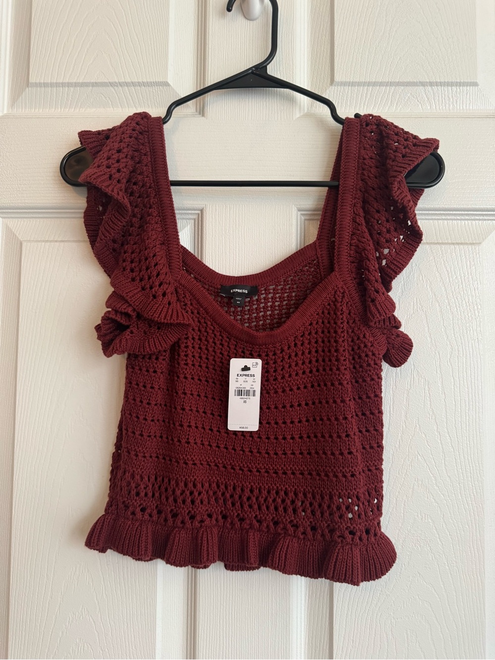 Express Burgundy Crochet Ruffle Tank